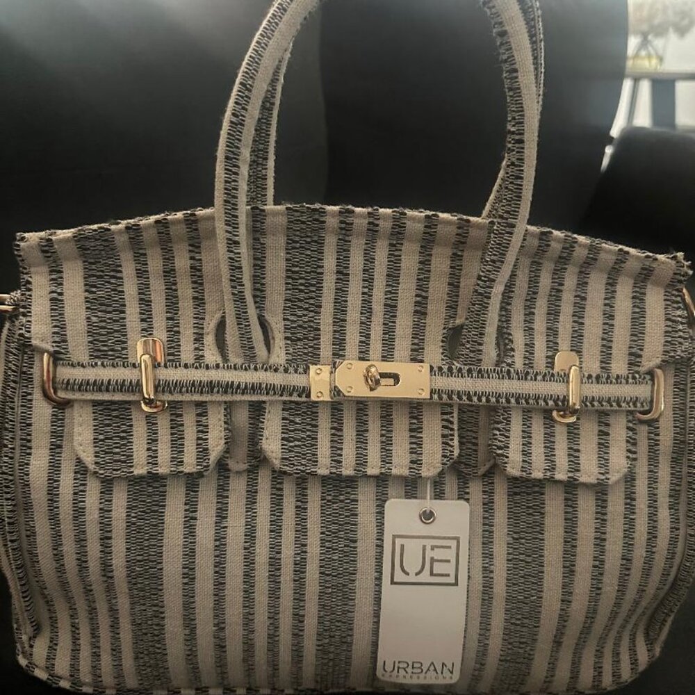 Urban Expressions Striped Cream and Black Shoulder Bag